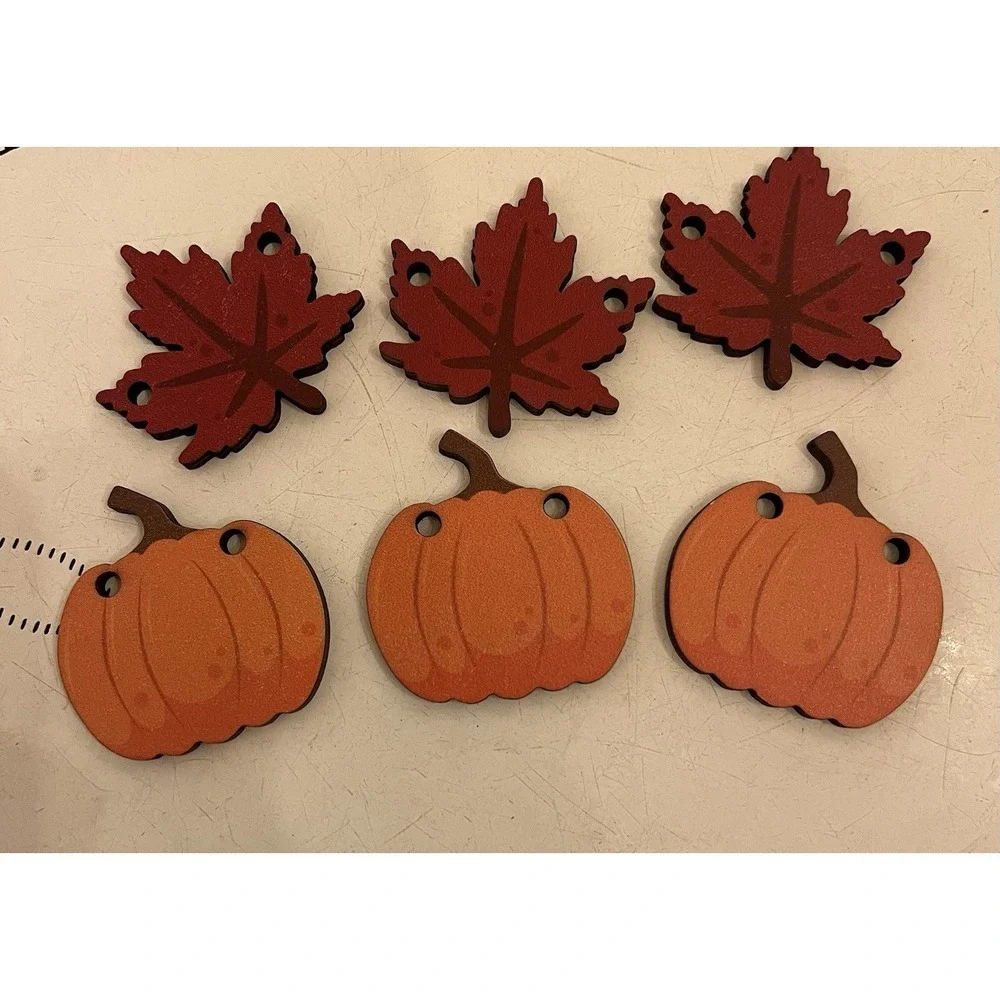 Fall/Thanksgiving Autumn Decor 13 PC Wood-Leaves, Pumpkin, Gnome, Latte